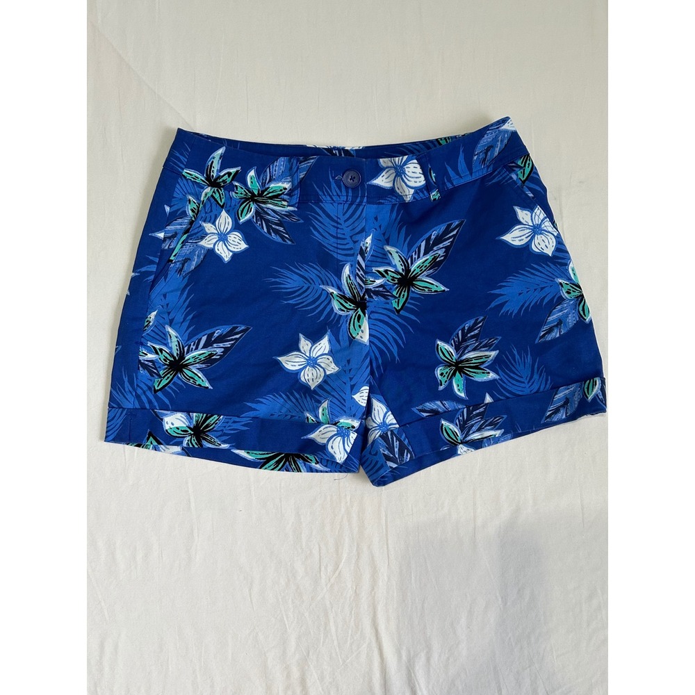 Apt. 9 Torie Womens Blue Tropical Floral Cuffed Chino Shorts Size 8